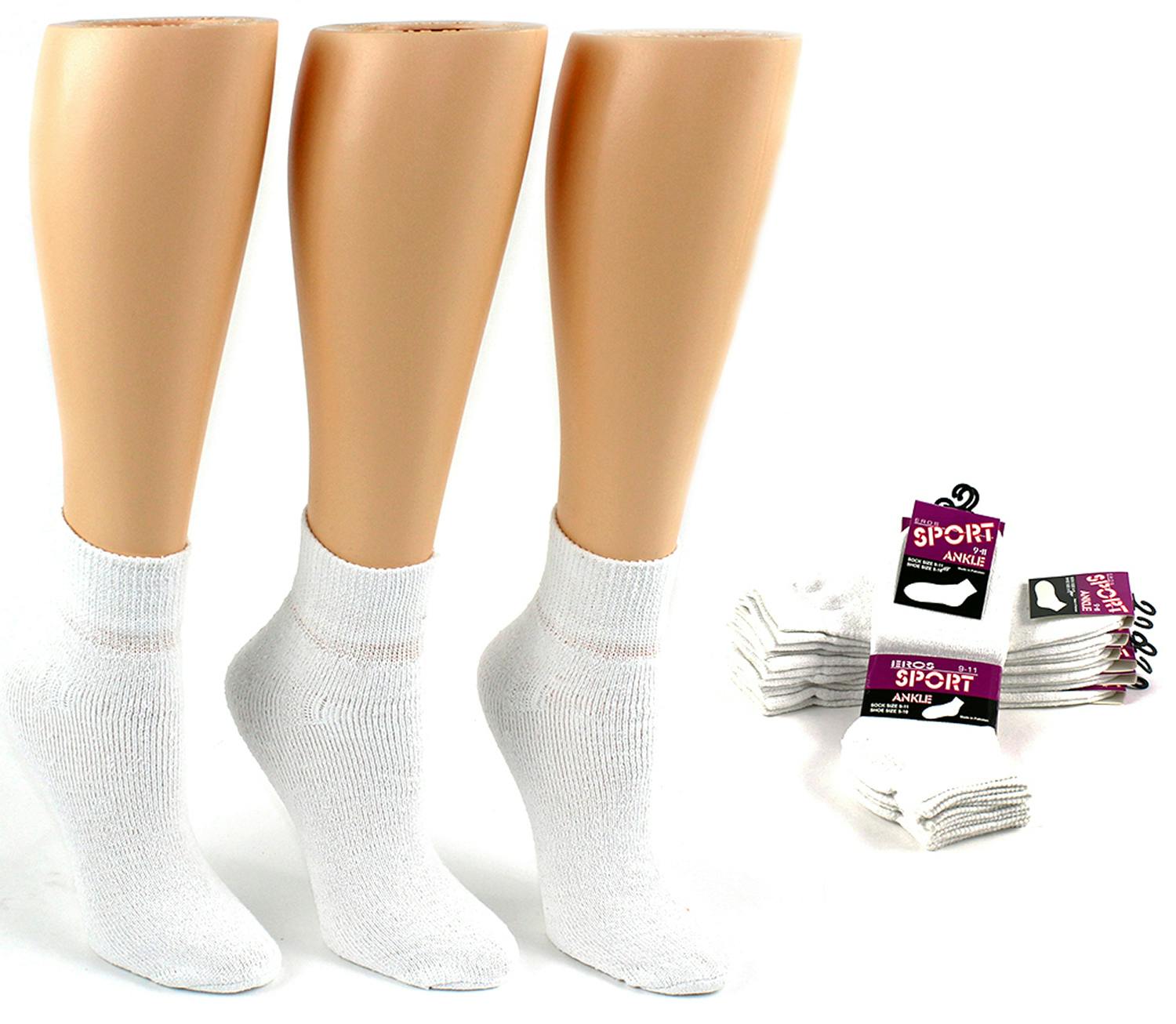 Bulk Wholesale Packs Womens Classic Low Cut Ankle Socks 6-8 Available in Black and White 